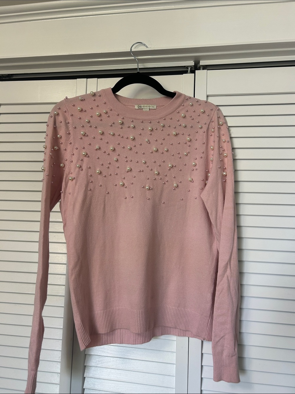 Cato Pink Pearl-Embellished Crewneck Sweater